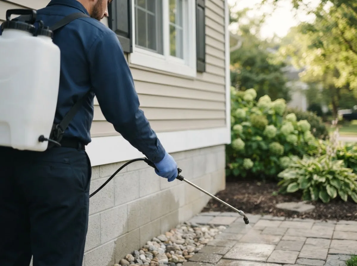 Pest control technician inspecting a home in Richfield, WI